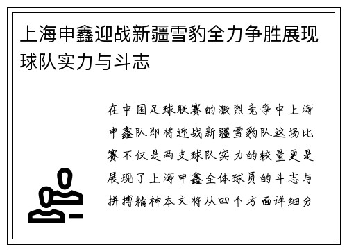 上海申鑫迎战新疆雪豹全力争胜展现球队实力与斗志